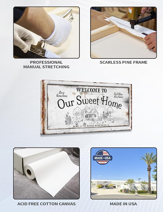 IPIC - Our Sweet Home Vintage Family Sign, Rustic Farmhouse Style Canvas Wall - Image 5
