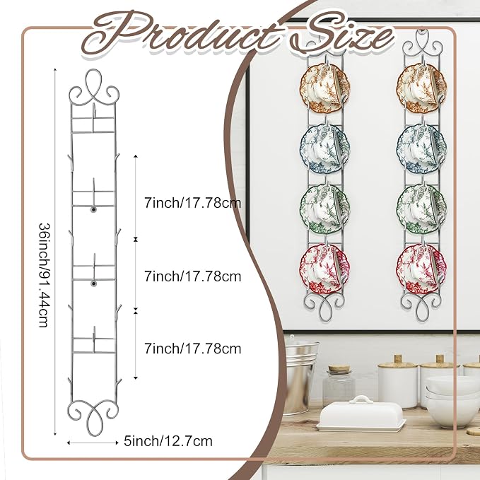 Blulu 4 Pcs Wall Mounted Tea Cup & Saucer Display Rack, 4-tier Metal Mug Holder - Image 2