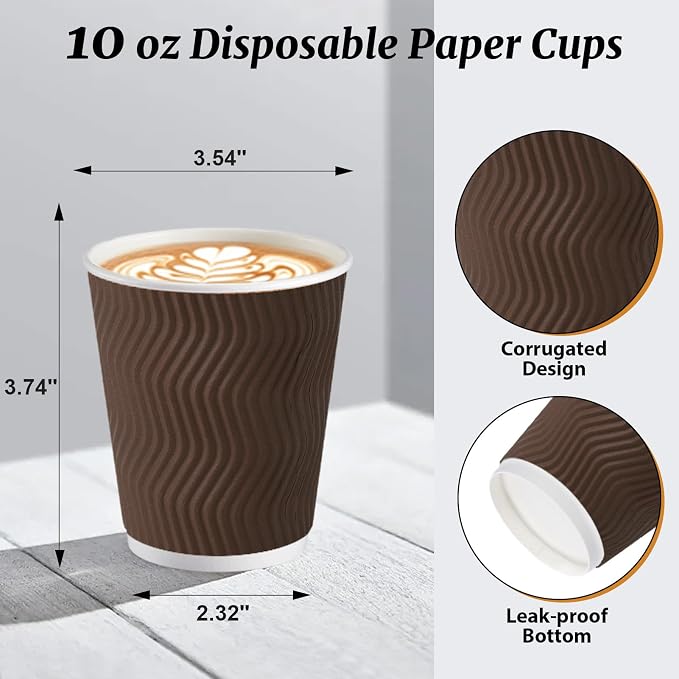 Clawsoff 120 Pack 10 oz Coffee Cups, Disposable Corrugated Insulated Ripple - Image 2