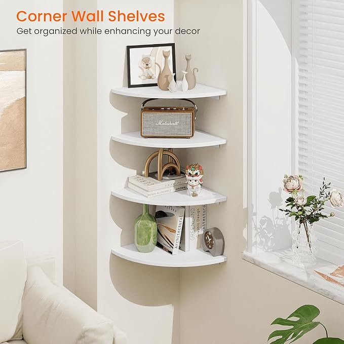 Homode Corner Floating Shelves, 12 Inch Wood Curved Corner Hanging Shelf - Image 5