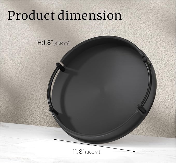 Fibogollo Bamboo Tray with Metal Handle, 11.81inches; Ottoman-Style Round - Image 4