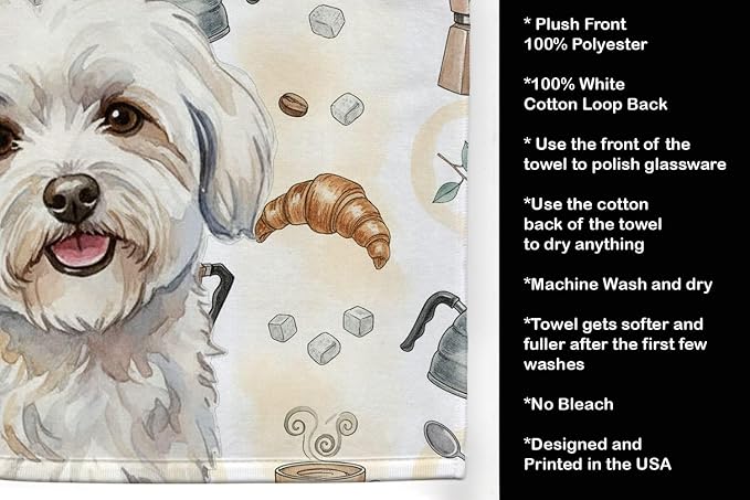 Caroline's Treasures Coton de Tulear Coffee Bar Kitchen Towel Velour Plush - Image 4