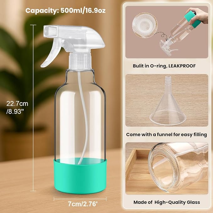 Glass Spray Bottles with Silicone Sleeve 16.9oz 2 Pack Empty Spray Bottle - Image 5