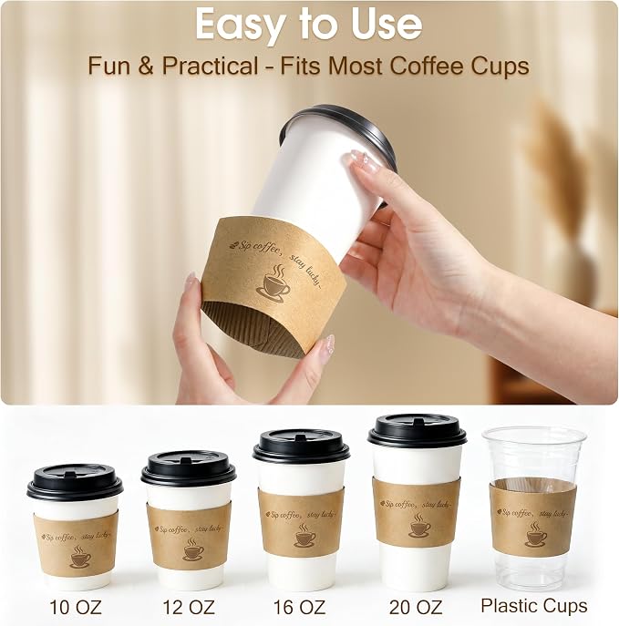 Kochorie 200 Pack Coffee Cup Sleeves Disposable Kraft Paper Coffee Sleeves - Image 4