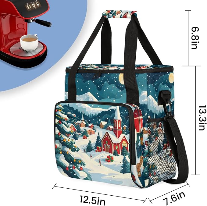 Christmas Winter Town Coffee Maker Carring Bag, Large Insulated Storage - Image 2