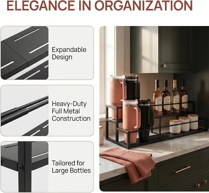 Expandable Coffee Syrup Organizer, 2-Tier Carbon Steel Stanley Cup Holder - Image 3