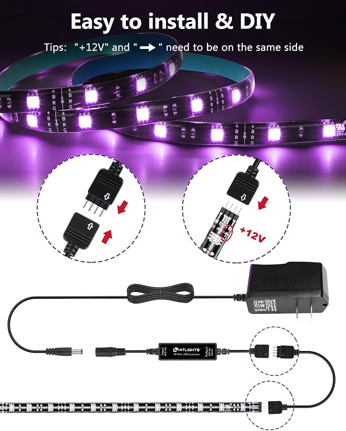 HitLights LED Strip Lights, 4 Pre-Cut Waterproof RGB Small LED Light Strip Kit - Image 5