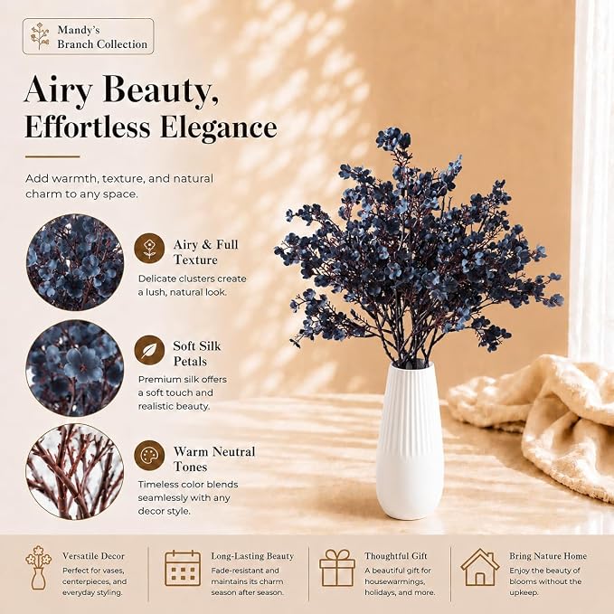 Mandy's 6 Bundles Artificial Dusty Blue Baby’s Breath Flowers | 18.5 Inch Silk - Image 2
