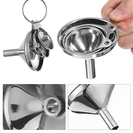 Stainless Steel Funnel, Large Medium Small Kitchen Funnel Set of 3 Metal - Image 7