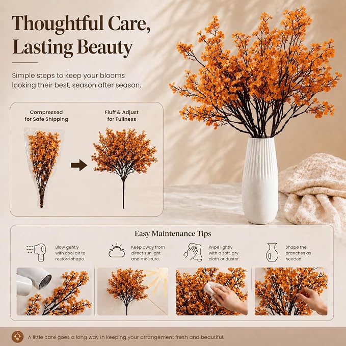 Mandy's 6 Bundles Artificial Orange Baby’s Breath Flowers | 18.5 Inch Silk - Image 6