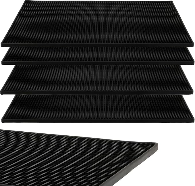 4 Pack 6 x 12 Inch Rubber Bar Service Mat, Coffee Bar Mats by ZEONHEIDIRECT
