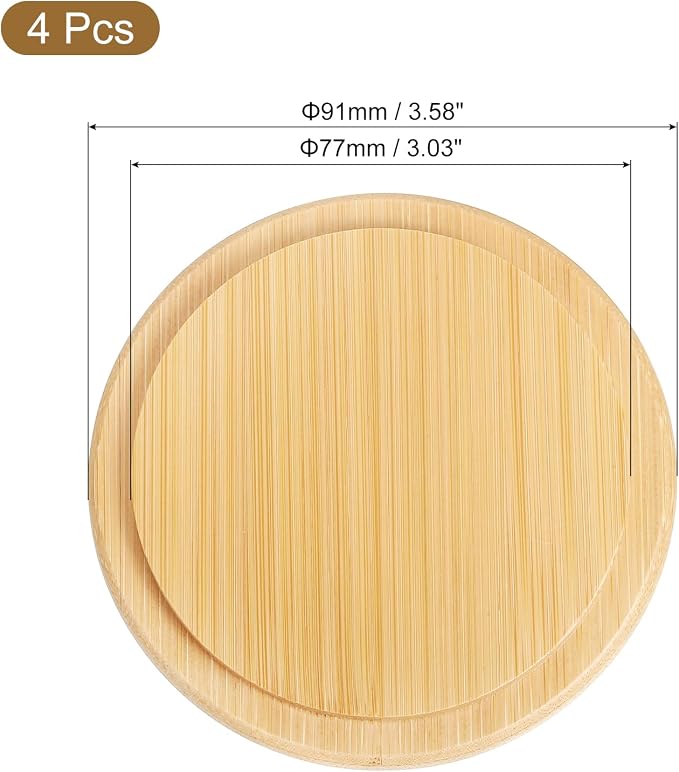 uxcell 4Pcs Bamboo Cup Lid 3.58 Inch, Cup Cover Coffee Mug Cover Tea Glass - Image 2