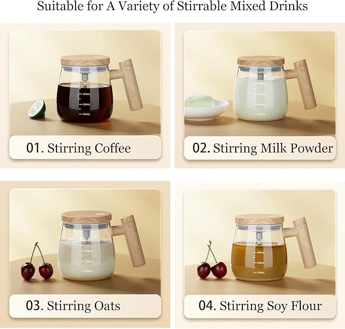 Self Stirring Mug, 400mL Electric Mixing Cup High Borosilicate Glass Self - Image 6