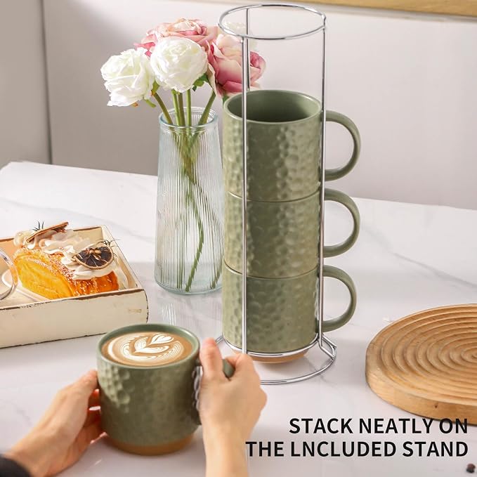 Nihow Ceramic Coffee Mug Set of 4, 16OZ Stackable Coffee Mug Set - Image 5