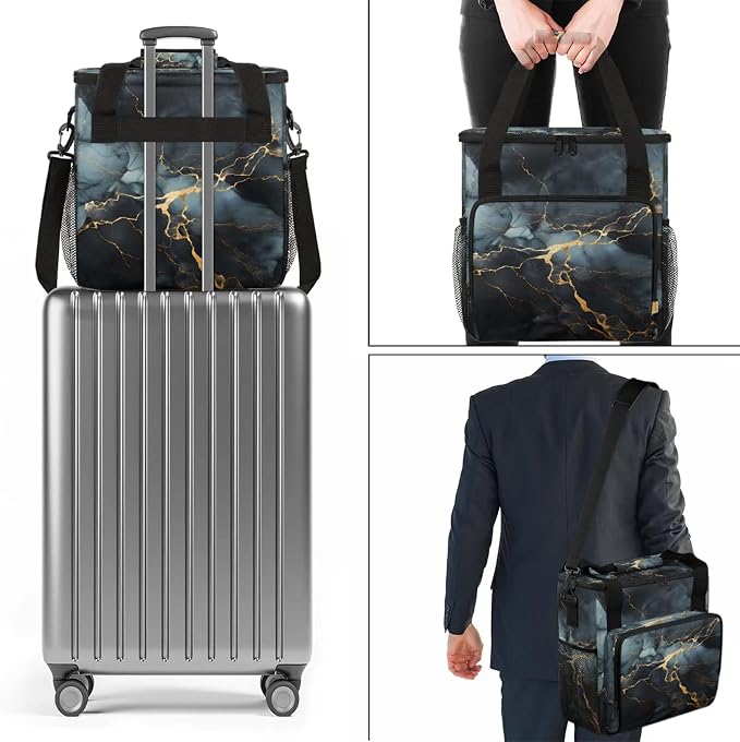 Black Marble Coffee Maker Carring Bag, Large Insulated Storage Organizer Case - Image 7