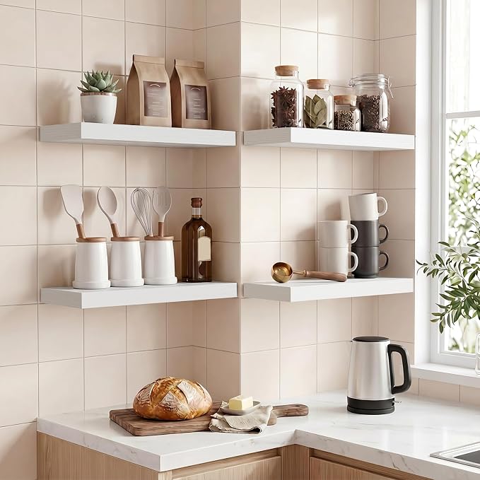 Fixwal White Shelves for Wall, 15.7in Rustic Wood Finish Floating Wall Shelves - Image 5