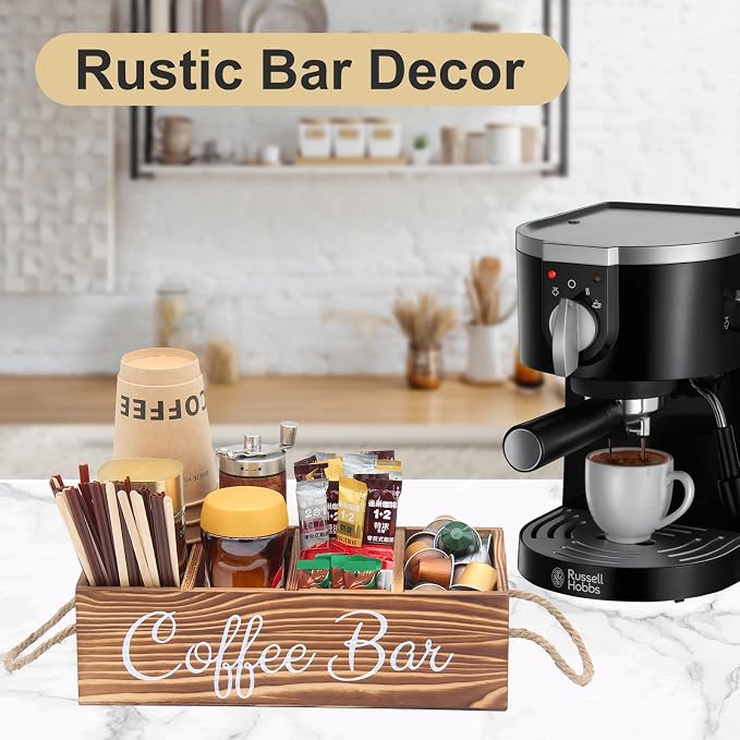 Bokelai Wooden Coffee Bar Organizer Countertop Coffee Station Accessories - Image 2