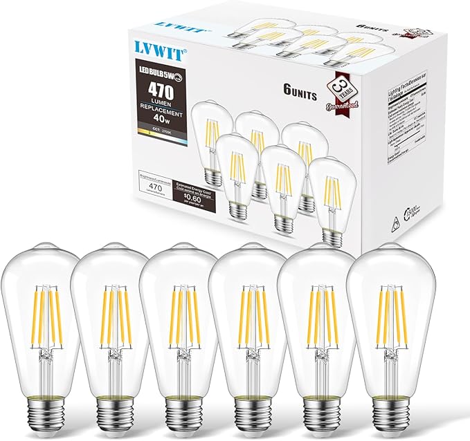 LVWIT ST21 LED Filament Bulb 5W Dimmable 2700K Warm White Vintage Edison Light by LVWIT