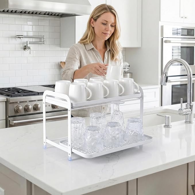 Mug Organizer for Cabinet, Double-Wall Glass Cup Drying Tack, Coffee Mug Holde - Image 6