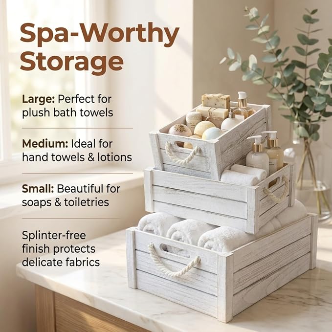 Set of 3 Rustic Nested Wooden Crates - Image 3