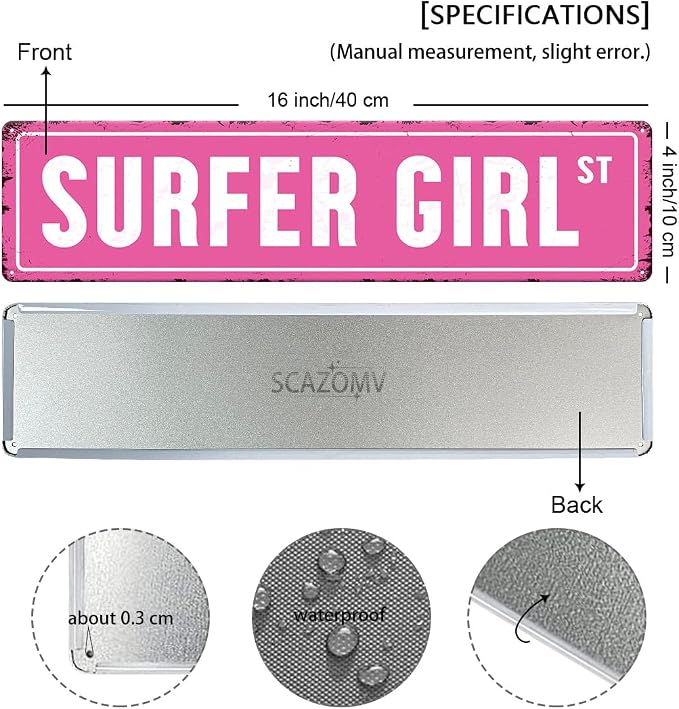 Surfer Girl St Tin Sign Vintage Metal Sign Retro Wall Art Poster Rustic Hanging - Image 2