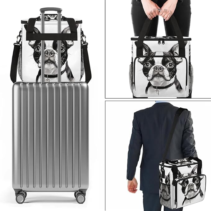 Bostonterrier Dog Coffee Maker Carring Bag, Large Insulated Storage Organizer - Image 7