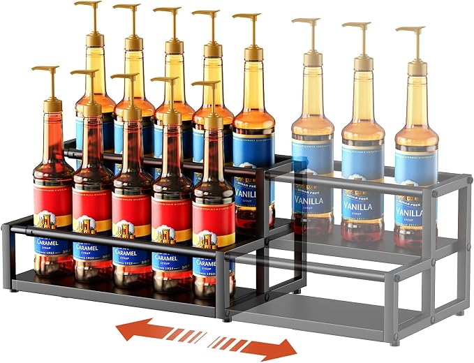 Nuovoware Expandable Coffee Syrup Organizer, 2-Tier Syrup Rack Holds 10-16 by NUOVOWARE