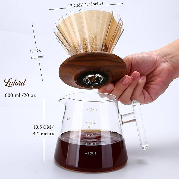 Lalord Pour Over Coffee Maker, 20 oz Borosilicate Glass Set - Image 3