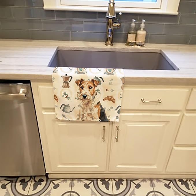 Caroline's Treasures Wire Fox Terrier Coffee Bar Kitchen Towel Velour Plush - Image 2