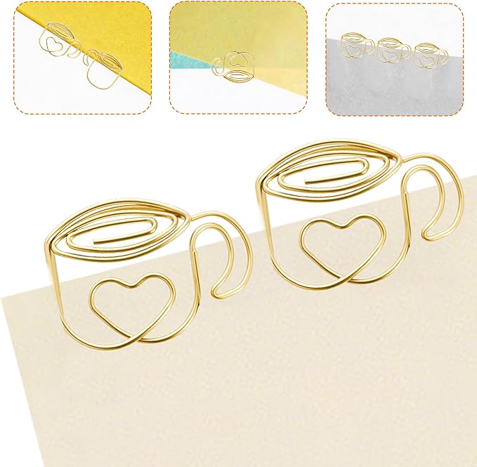 Gold Coffee Cup Paperclip Tea Cup Paper Clip Heart Shaped Cards Clip Planner - Image 6