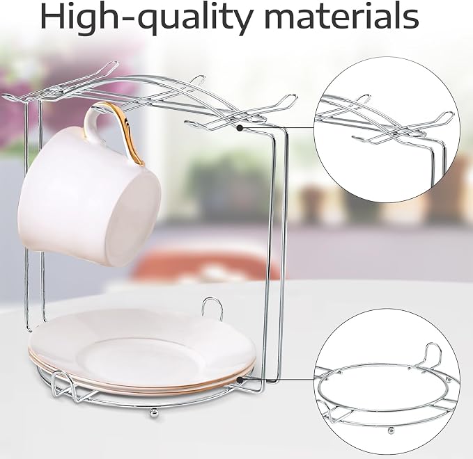 Tea Cups and Saucers Holder, Metal Tea Cups Coffee Cups Rack, Organizer - Image 3