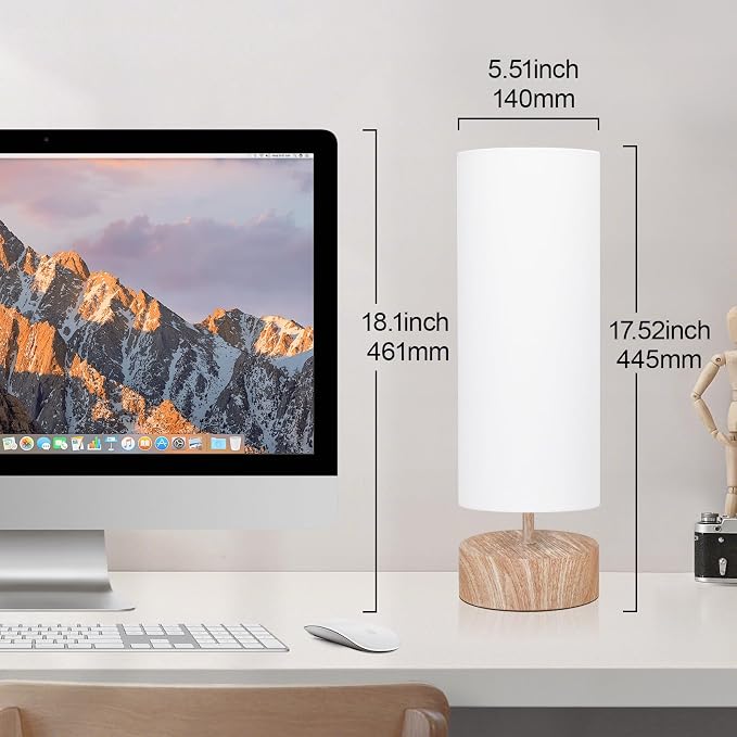 Touch Table Lamp with Metal Base Covered with Wood Grain, 3 Way Dimmable - Image 4