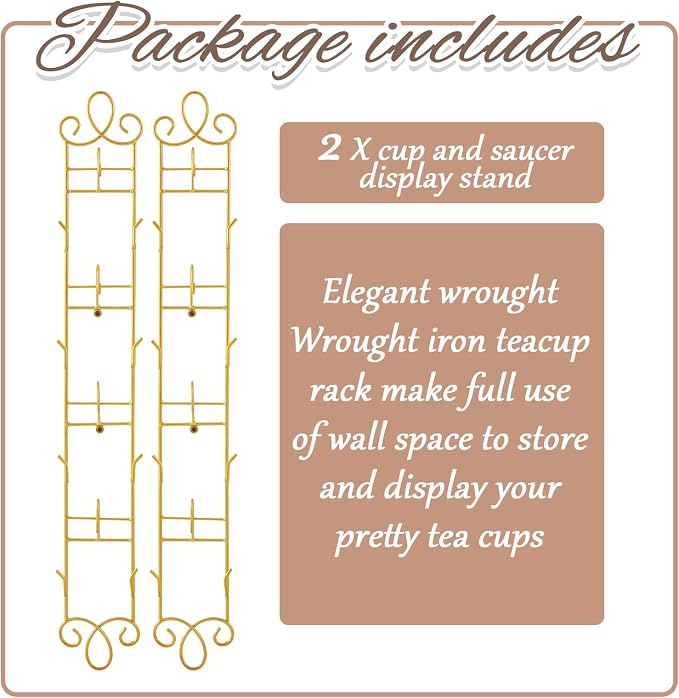 Blulu 2 Pcs Wall Mounted Tea Cup & Saucer Display Rack, 4-tier Metal Mug Holder - Image 4