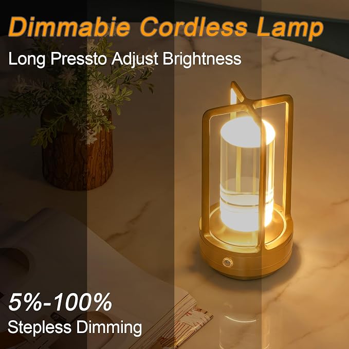 Rechargeable Table Lamp Cordless, 3 Color | Crystal | Stepless Dimming - Image 6