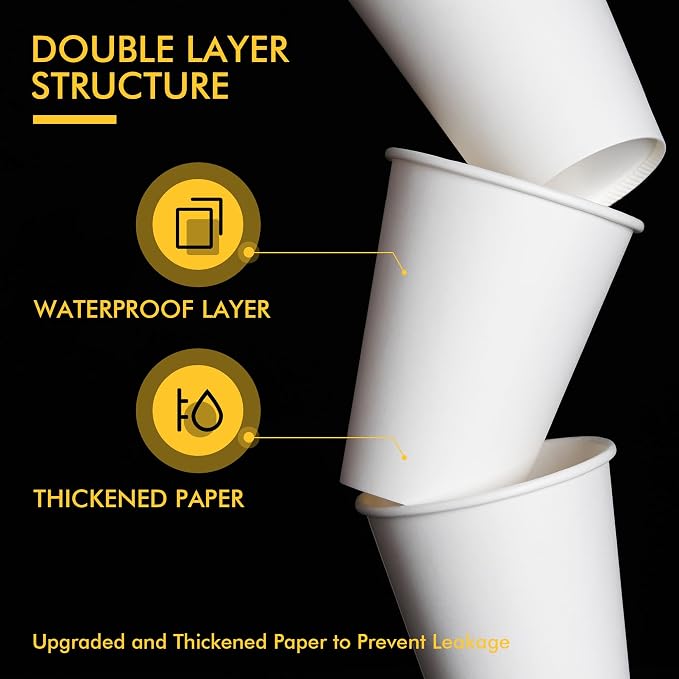 RACETOP 8 oz Disposable Coffee Cups 500 pack, Hot Coffee Cups 8 oz - Image 3