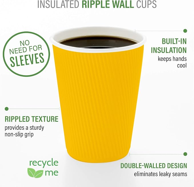 Restaurantware Ripple Wall Coffee Cups 25 Count 8 Ounce Insulated Yellow Paper - Image 4