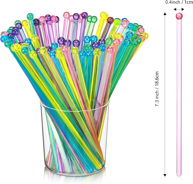 100 Pieces Disposable Plastic Round Top Crystal Swizzle Sticks - Image 2