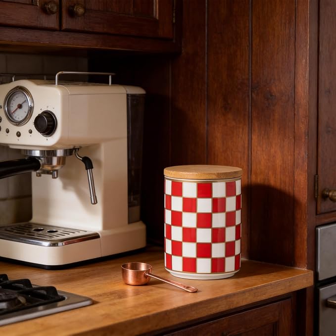 Kitchen Countertop Ceramic Checkered Canisters, Airtight Kitchen Canisters - Image 2