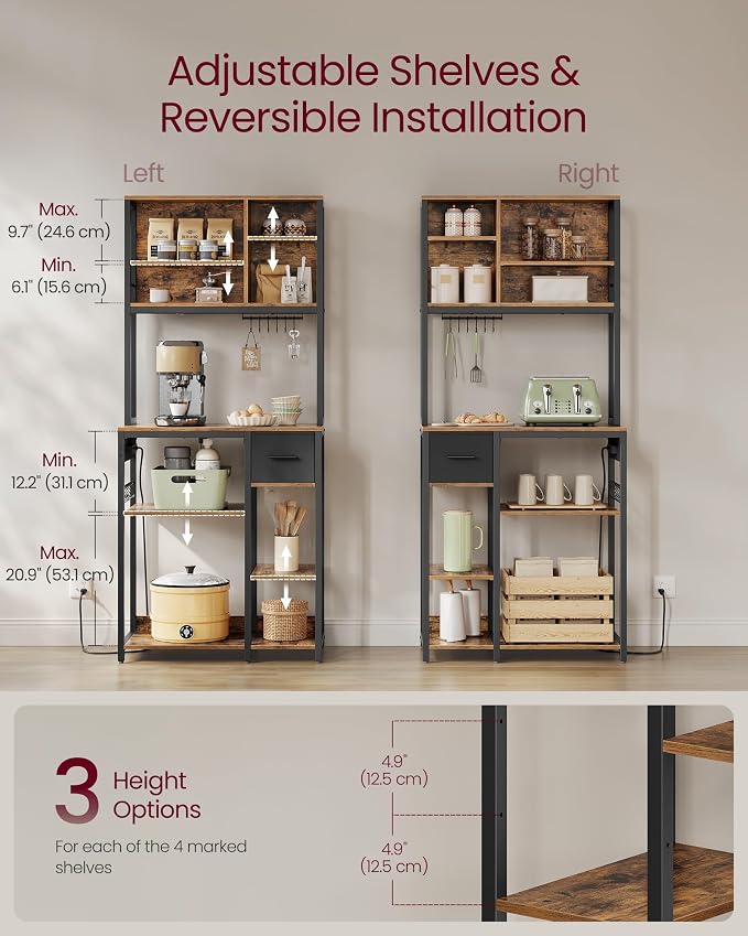 VASAGLE Bakers Rack with Charging Station, Coffee Bar, 15.7 x 31.5 x 71 Inches - Image 6