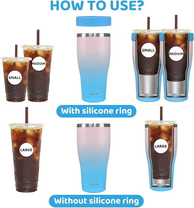 Universal Iced Coffee Sleeve, 32oz Double Wall Stainless Steel Insulator Fits - Image 2