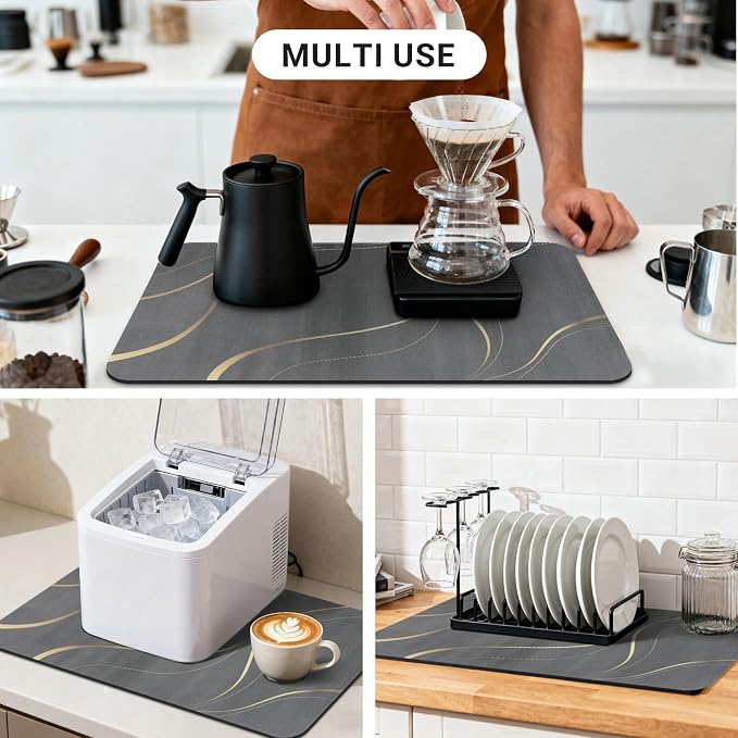 Small Coffee Mat 19x12 Inch, Irregular Black Streamline Coffee Pot Mat - Image 6