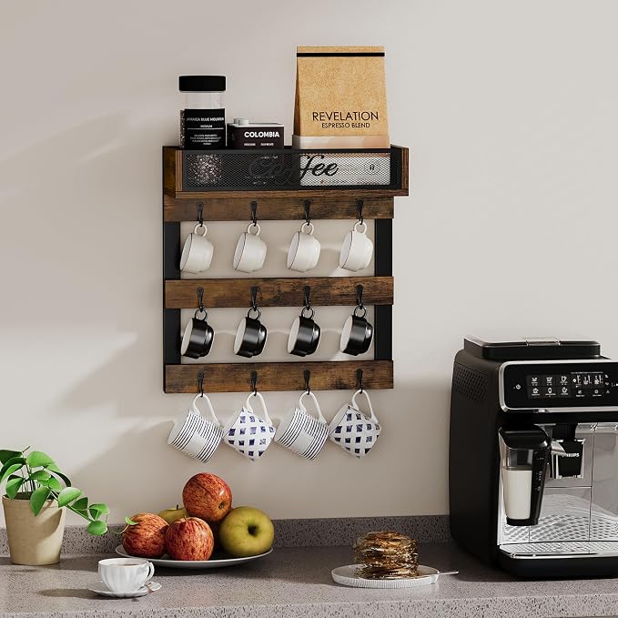 YINMIT Coffee Mug Holder with 12 Hooks, Coffee Cup Holder Wall Mounted with Top - Image 5