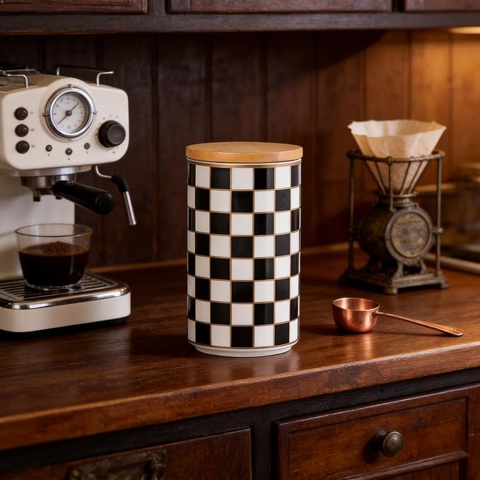 Kitchen Countertop Ceramic Checkered Canisters, Airtight Kitchen Canisters - Image 7