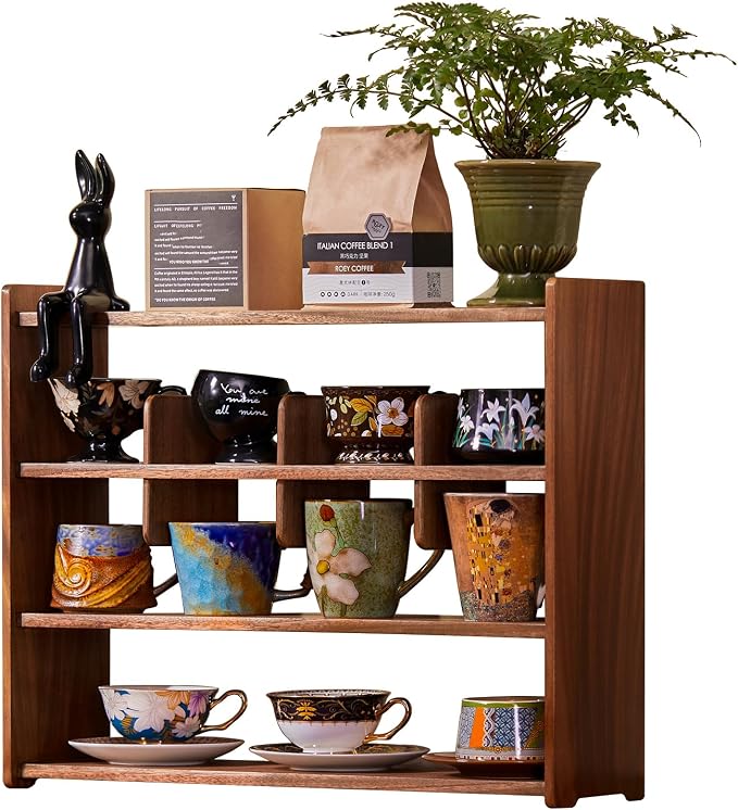 Coffee Cup Holder for Countertop Walnut Wood Mugs Shelf for Kitchen | Walnut by KAOTGOT