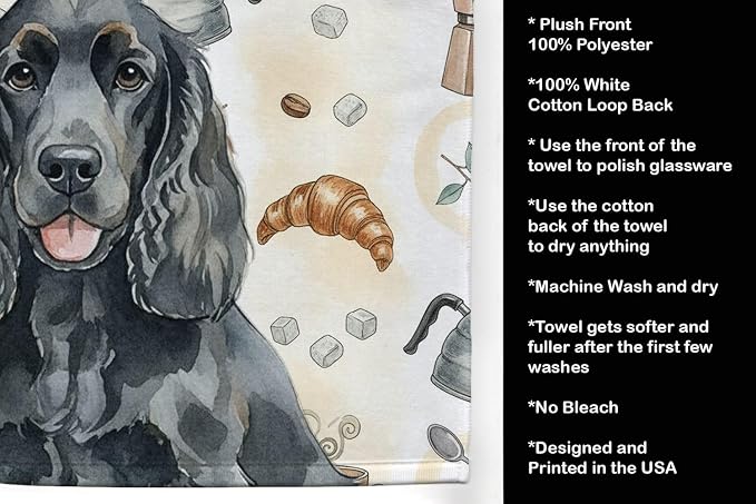 Caroline's Treasures Black Cocker Spaniel Coffee Bar Kitchen Towel Velour Plush - Image 4