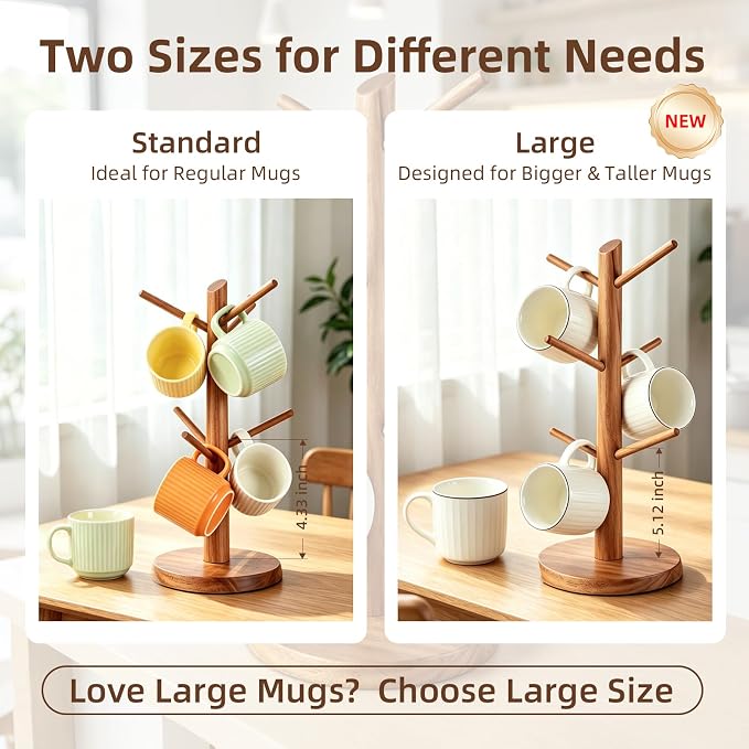 Large Acacia Wood Mug Holder Tree - Image 2