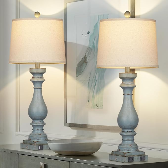 Cinkeda 29" Tall Table Lamp for Living Room Set of 2, Coastal Bedside - Image 5
