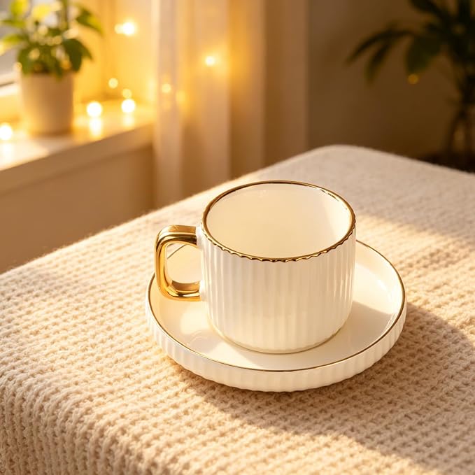 Ceramic Tea Cups Coffee Cup and Saucers Set of 4 - Image 2