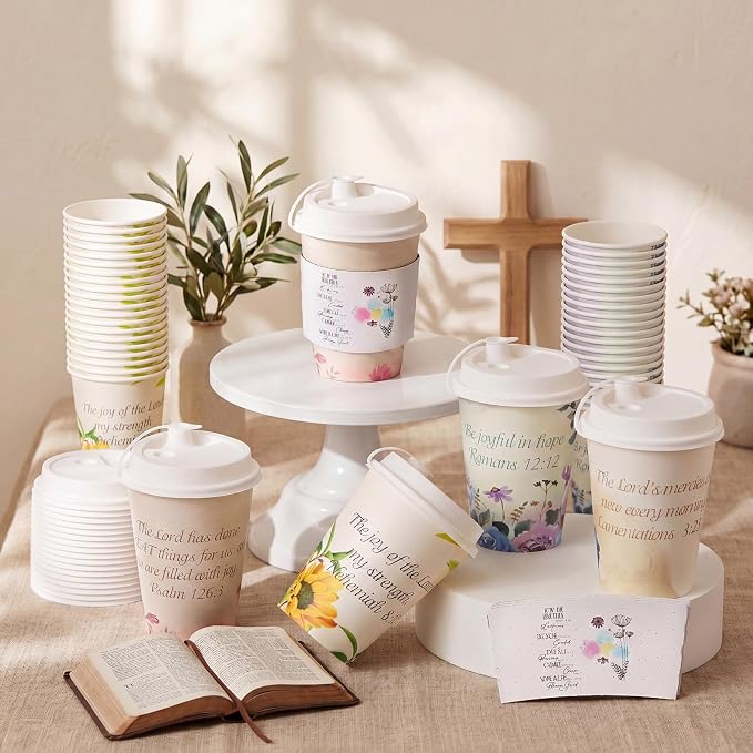 Remerry 100 Pcs 12oz Floral Disposable Coffee Cups - Image 3
