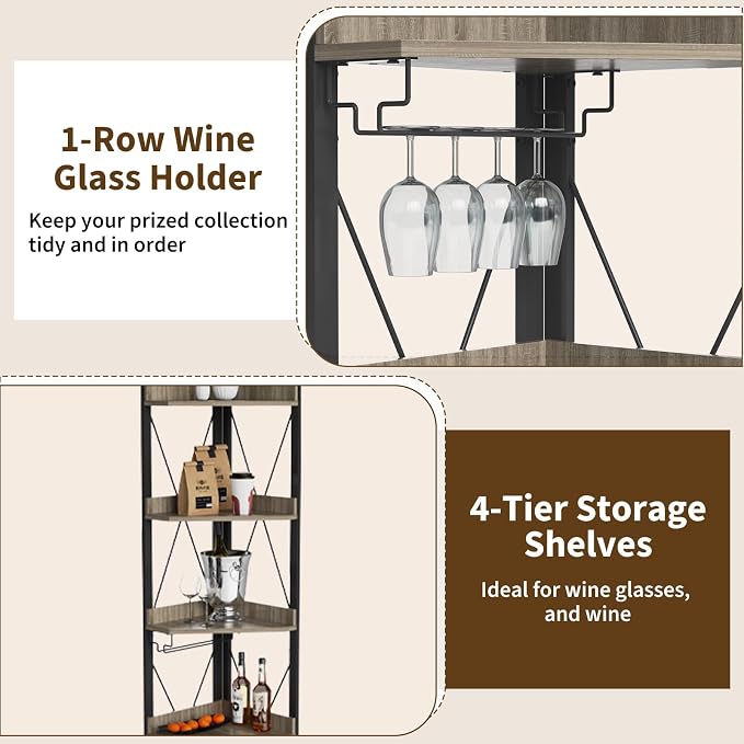 Space-Saving Industrial Corner Bar Cabinet, 4-Tier Freestanding Wine Rack - Image 6